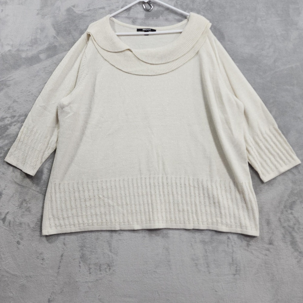 Briggs Sweater Womens 3X White Gold Metallic 3/4 Dolman Sleeve Pullover Casual